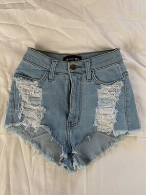 Fashion Nova Light Blue Distressed High-Rise Denim Shorts